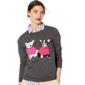 J.CREW Mercantile Merino Wool Crewneck Intarsia French Bulldog Sweater S Gray